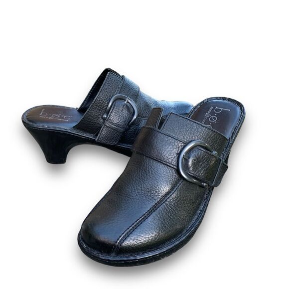BOC Born Concept Black Leather Buckle Strap Wedge Mule Clogs Shoe Women's size 9 - Picture 13 of 13